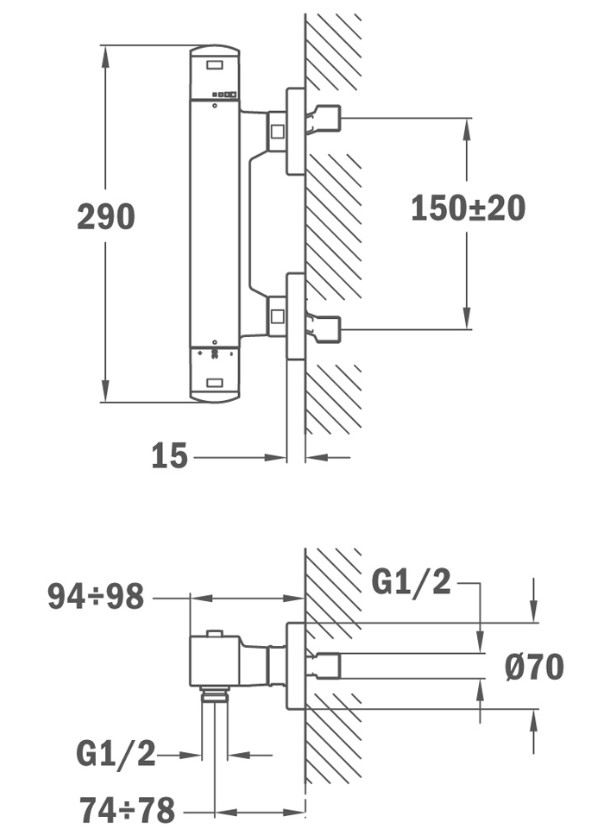 Baterie dus termostatata Teka FORMENTERA 622010200, sistem de montare pe perete, crom - imagine 2