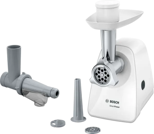 MASINA DE TOCAT CARNE BOSCH MFW2515W, Putere 1500W, Capacitate 1.7 kg/ min, 2 site 3.8/8 mm, Storcator rosii, Alb