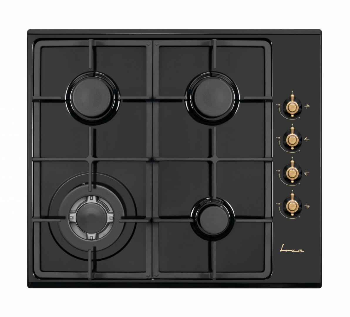 RESIGILAT - PLITA INCORPORABILA FRAM FBH-V4IWF-RBK, Gaz, 4 Arzatoare, WOK, Gratar fonta, Control lateral, Aprindere electrica, Dispozitiv de siguranta, 60 cm, Negru