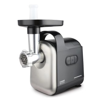 RESIGILAT - MASINA DE TOCAT HEINNER MG-D1800BK, 1.7 kg/min, 1800W, Functie Reverse, Accesorii pentru carnati si kibbe, 2 site, Negru/argintiu