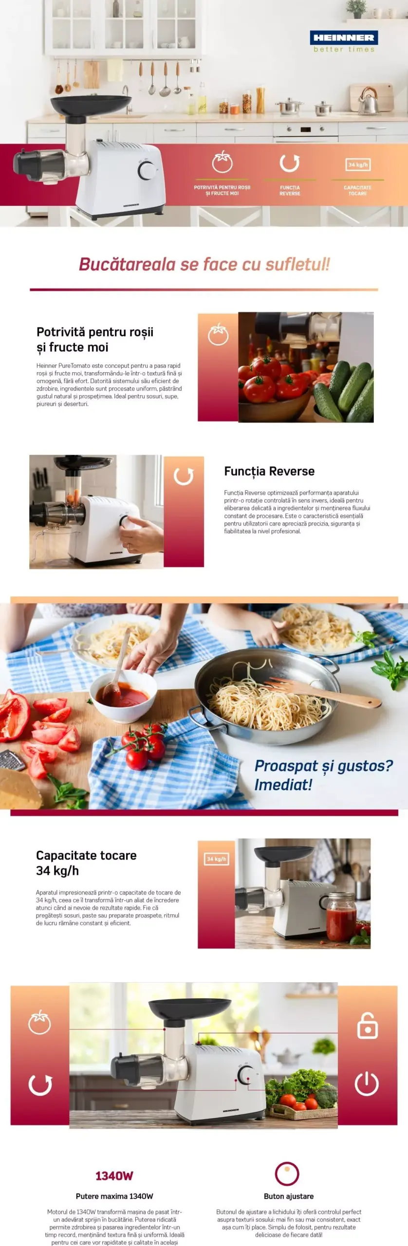 Masina de pasat rosii sau fructe moi Heinner HTG-LK13WH