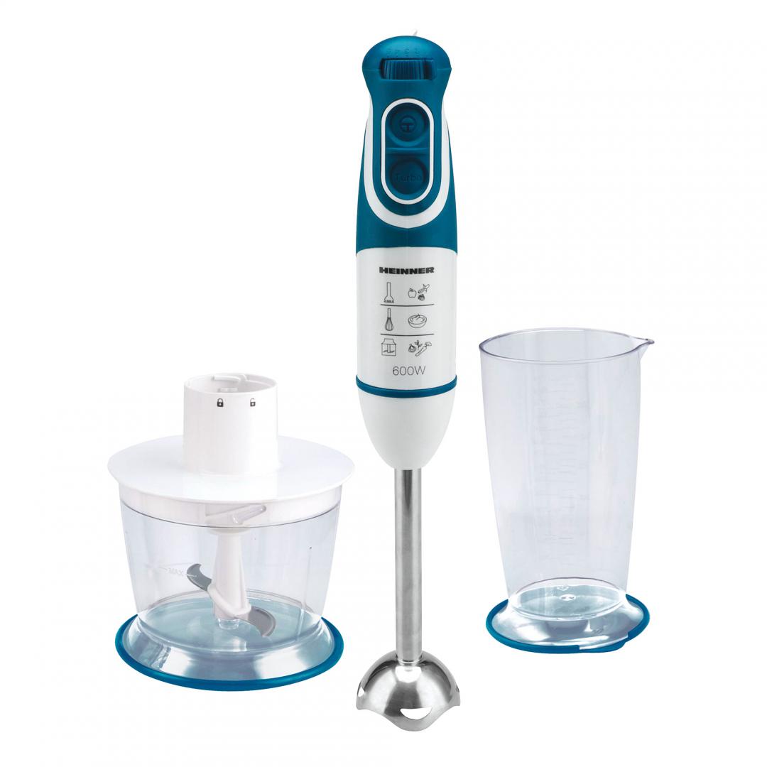 BLENDER DE MANA HEINNER CHARM HB-600BL, Putere 600W, 5 viteze, Functie Turbo, Tel, Tocator, Alb/Albastru