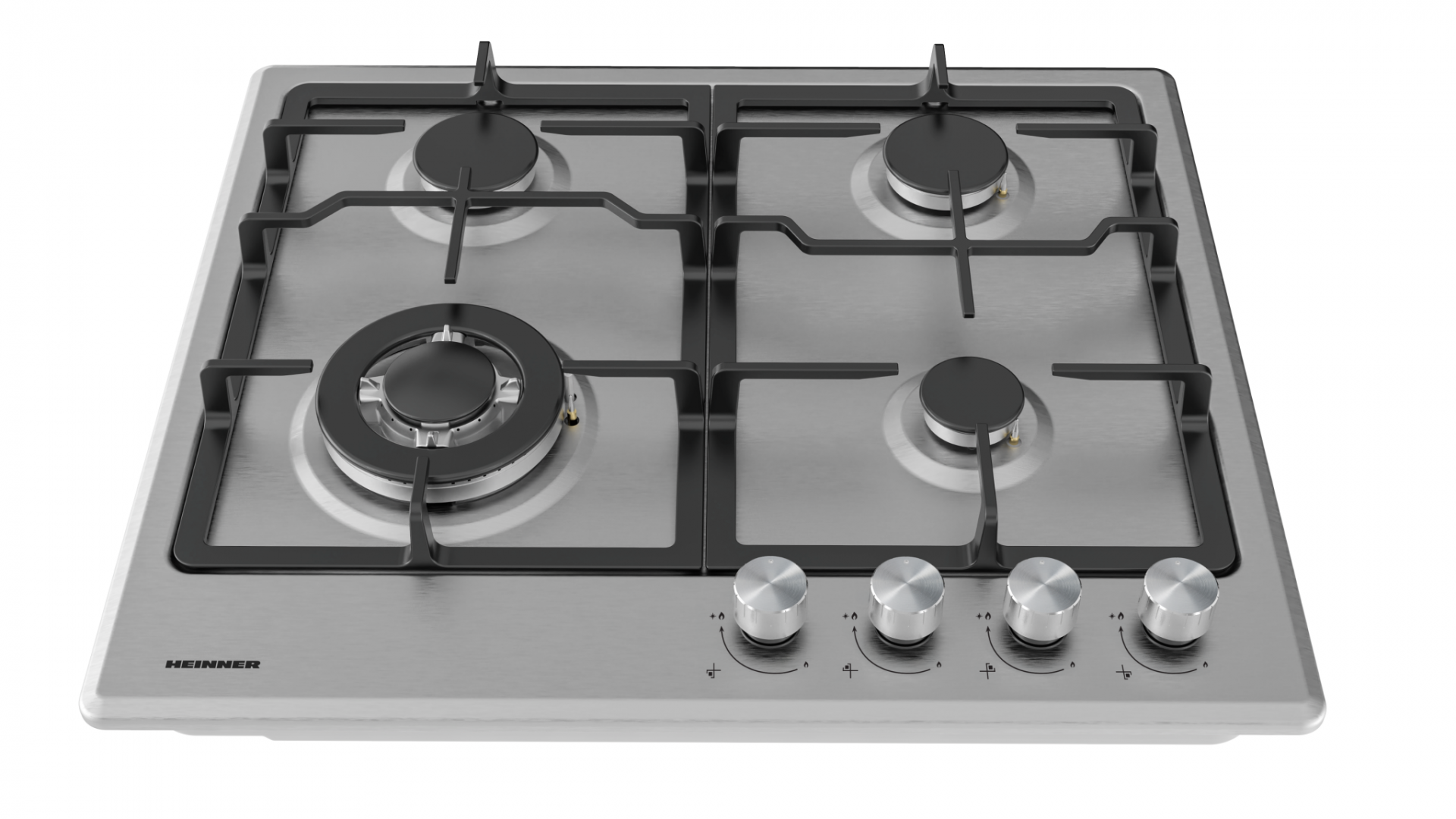 PLITA INCORPORABILA HEINNER HBH-M495IWFIX, Gaz, 4 arzatoare, Latime 60cm, Gratar fonta, Wok, Aprindere electrica, Inox - imagine 3