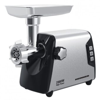 MASINA DE TOCAT HEINNER BLADE PRO HMG-Y2000SS, Putere 2000W, 3kg/min, Angrenaj metalic, Carcasa din aluminiu, Cutit inox, 3 site metalice, Functie reverse, Negru/Argintiu