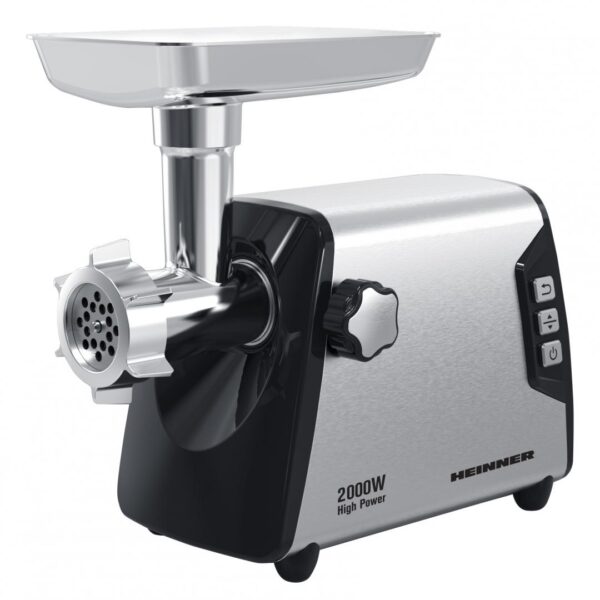 MASINA DE TOCAT HEINNER BLADE PRO HMG-Y2000SS, Putere 2000W, 3kg/min, Angrenaj metalic, Carcasa din aluminiu, Cutit inox, 3 site metalice, Functie reverse, Negru/Argintiu