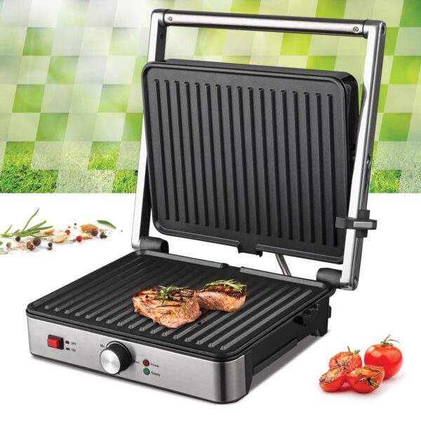 GRILL ELECTRIC HEINNER HEG-K2000SS, Putere 2000W, Placi fixe cu invelis antiaderent, Temperatura reglabila, Maner rece, Inox - imagine 4