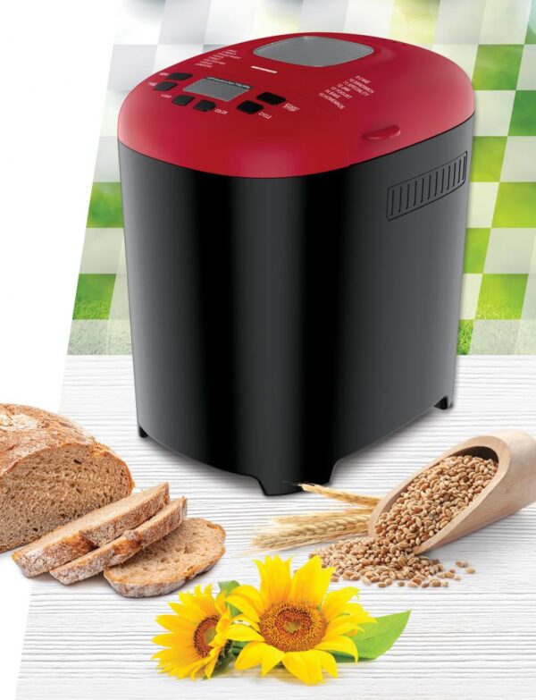 MASINA DE PAINE HEINNER HBM-915BKR, Putere 550W, Capacitate 700-900g, 15 programe, Negru/Rosu - imagine 3