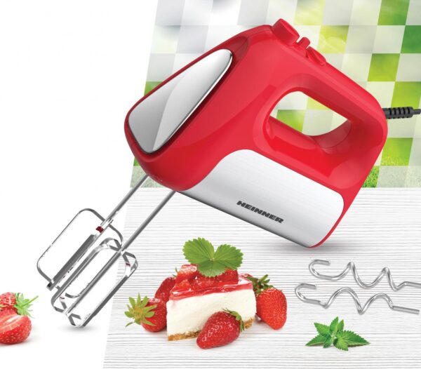MIXER DE MANA HEINNER HM-DC500RD, Putere 500W, Motor DC, 6 viteze + turbo, Rosu cu decoratiuni inox - imagine 4
