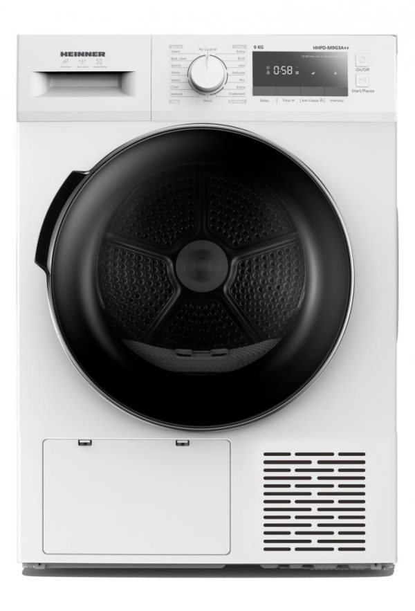 USCATOR DE RUFE CU POMPA DE CALDURA HEINNER HHPD-M9G3A++, Clasa A++/D, 9Kg, 14 programe, Display LED, Lumina cuva, Blocare acces copii, Alb