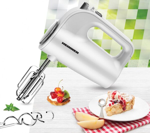 MIXER DE MANA HEINNER HM-300WH, Putere 300W, 5 viteze + Turbo, Accesorii din inox, Alb - imagine 3