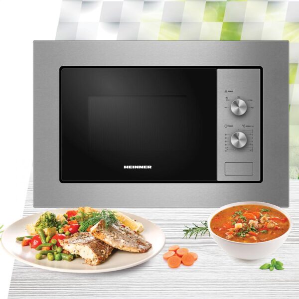 CUPTOR CU MICROUNDE INCORPORABIL HEINNER HMW-MDBI20MIX, Putere 800W, Capacitate 20L, Control mecanic, Inox/Negru - imagine 2