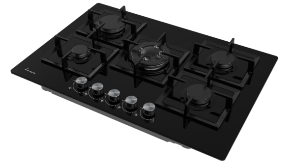 PLITA INCORPORABILA FRAM FBH-M705IWF-GBK, Gaz, 5 arzatoare, Latime 75cm, Gratar fonta, Wok, Aprindere electrica, Sticla neagra - imagine 2