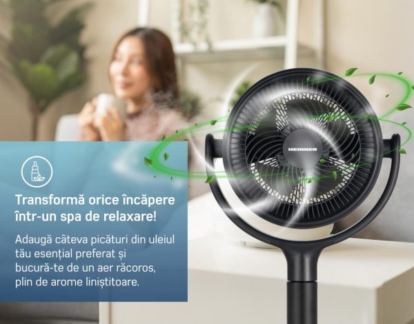 VENTILATOR CU PICIOR HEINNER HSF-MAT24DC-GY, Compartiment aromaterapie, 5 palete, Turbo, 12 trepte viteza, Motor DC, Timer, Display LED, Control tactil, Telecomanda, Gri - imagine 6