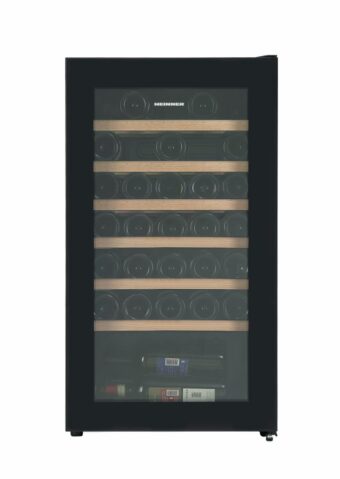 RACITOR DE VINURI HEINNER HRV-A85DRL34, Clasa G, 85L, 34 sticle 750 ml, Display LED, 6 rafturi lemn, H 87cm, Negru