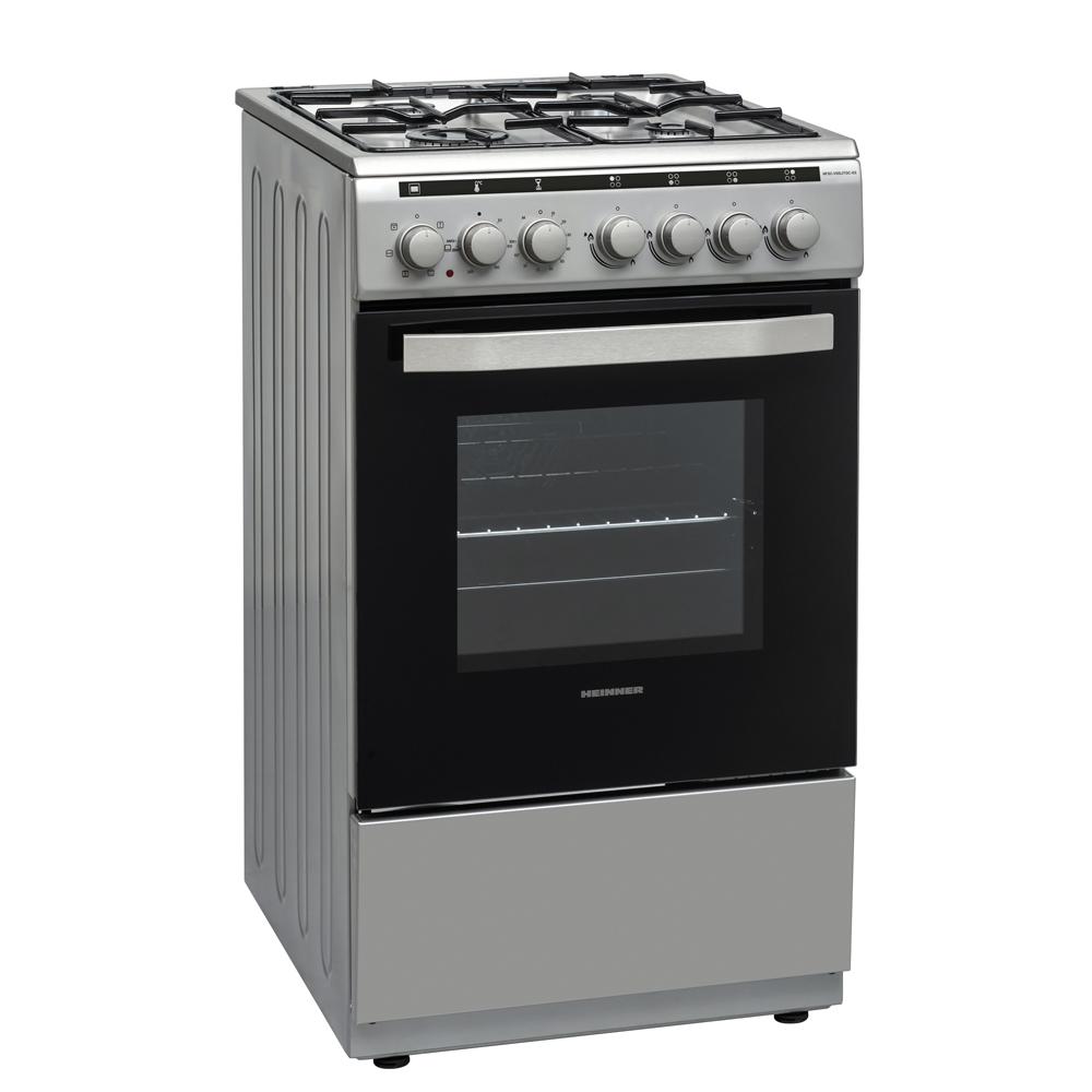 ARAGAZ MIXT HEINNER HFSC-V60LITGC-SL, Clasa A, Latime 50cm, 4 arzatoare gaz, Dispozitiv de siguranta plita, Aprindere electrica, Cuptor electric, Timer, Grill, Argintiu - imagine 2