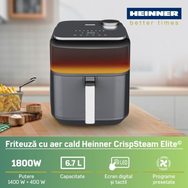 FRITEUZA CU AER CALD HEINNER CRISPSTEAM ELITE HAF-H7DLST1800, Putere 1800W, Capacitate cos 6.7L, Display digital, Incalzire dubla, Gri antracit - imagine 4
