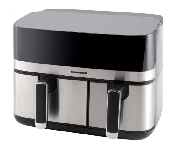 FRITEUZA DUBLA CU AER CALD HEINNER PRODUAL FUSION HAF-H9DB17BKS, Putere 1700W, Capacitate 8.6L, Control digital, 8 programe prestabilite, Gri/Argintiu