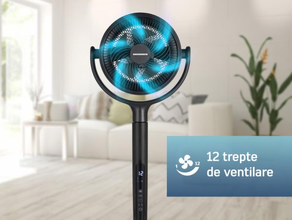 VENTILATOR CU PICIOR HEINNER HSF-MAT24DC-GY, Compartiment aromaterapie, 5 palete, Turbo, 12 trepte viteza, Motor DC, Timer, Display LED, Control tactil, Telecomanda, Gri - imagine 5
