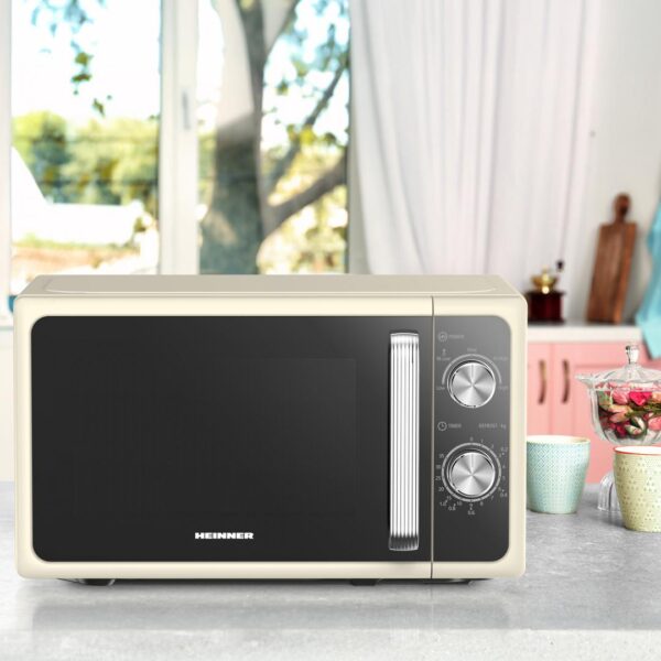 CUPTOR CU MICROUNDE HEINNER HMW-MD20MRCR, Putere 800W, Capacitate 20L, 5 trepte de putere, Control mecanic, Crem - imagine 3