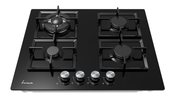PLITA INCORPORABILA FRAM FBH-M4IWF-GBK, Gaz, 4 arzatoare, Latime 60cm, Gratar fonta, Wok, Aprindere electrica, Sticla neagra - imagine 3