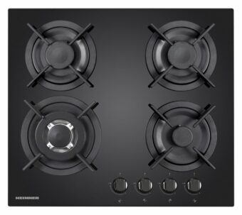 PLITA INCORPORABILA HEINNER HBH-V4IWFGBK, Gaz, 4 arzatoare, Latime 60cm, Arzator WOK, Aprindere electrica integrata, Gratar fonta, Sticla neagra