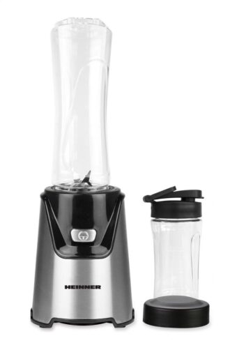 BLENDER SPORT HEINNER WELLGO MIX 400 HSB-T400SS, Putere 400W, 19000RPM, Recipiente Tritan fara BPA 600/400ML, Buton ON/OFF, Lame din inox, Carcasa din inox, Argintiu/Negru