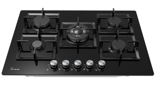 PLITA INCORPORABILA FRAM FBH-M705IWF-GBK, Gaz, 5 arzatoare, Latime 75cm, Gratar fonta, Wok, Aprindere electrica, Sticla neagra - imagine 3