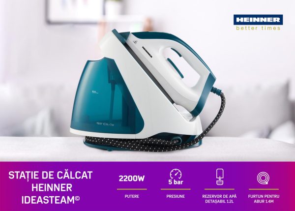 STATIE DE CALCAT HEINNER IdeaSteam HIS-D2005WB, Putere 2200 W, Presiune 5 bar, Rezervor 1.2L, 4 setari temperatura, Alb/Albastru - imagine 5