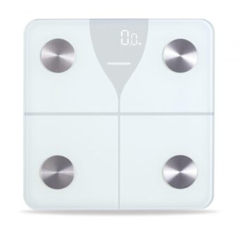 CANTAR DE BAIE INTELIGENT HEINNER HBS-BTH180WH, 180Kg, Sticla securizata 5mm, Functie bluetooth, Display LED, Gradare: 100g, Alb