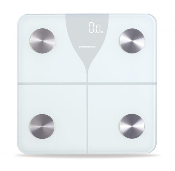 CANTAR DE BAIE INTELIGENT HEINNER HBS-BTH180WH, 180Kg, Sticla securizata 5mm, Functie bluetooth, Display LED, Gradare: 100g, Alb