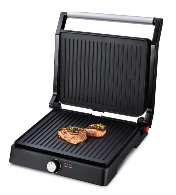 GRILL ELECTRIC HEINNER HEPG-F2000BKSS, Putere 2000W, Placi fixe antiadezive, Deschidere 180°, Temperatura reglabila, Negru/Inox - imagine 3