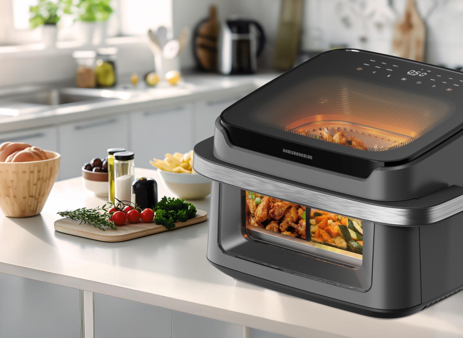 FRITEUZA DUBLA CU AER CALD HEINNER AIRBAKE REVOLUTION HAF-C10DB22GREY, Putere 2200W, Capacitate 10L, Control digital, 12 programe, Gri - imagine 7