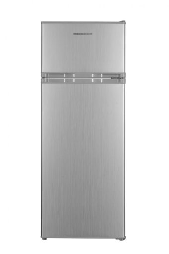 FRIGIDER CU DOUA USI HEINNER HF-H2206SE++, Clasa E, 206L, Lumina LED, 3 rafturi de sticla, H 143cm, Argintiu
