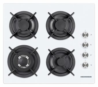 PLITA INCORPORABILA HEINNER HBH-V4IWF-GWH, Gaz, 4 Arzatoare, Latime 60cm, WOK, Gratar fonta, Aprindere electrica, Dispozitiv de siguranta, Sticla alba