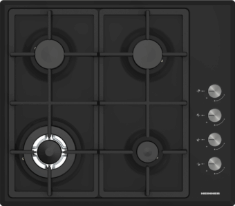 PLITA INCORPORABILA HEINNER HBH-S4IWF-BK, Gaz, 4 arzatoare, Wok, Gratar fonta, Control lateral, Aprindere electrica, Negru