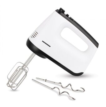 MIXER DE MANA HEINNER HM-400WHBK, Putere 400W, 6 viteze + Turbo, Teluri si carlige din inox, Alb/Negru