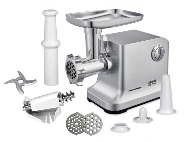 MASINA DE TOCAT HEINNER MG-2100SS, Putere 2100W, Accesoriu rosii, Accesoriu carnati, Cutit si site inox, Silver - imagine 2