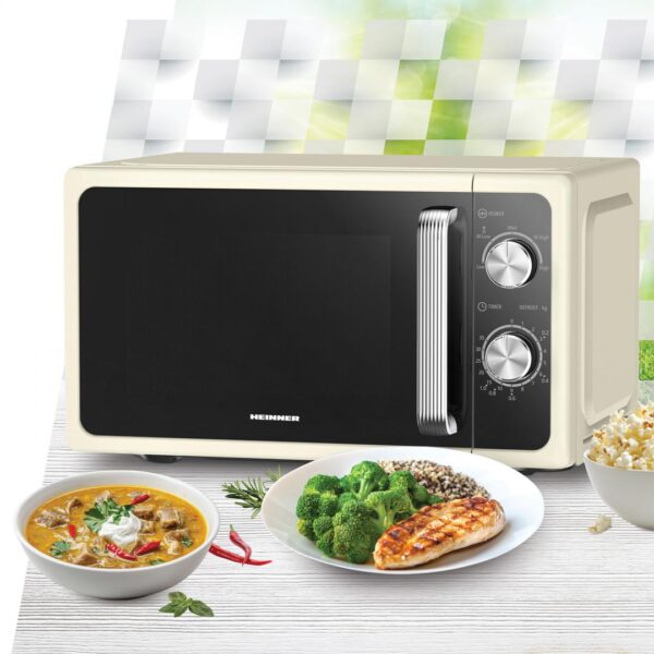 CUPTOR CU MICROUNDE HEINNER HMW-MD20MRCR, Putere 800W, Capacitate 20L, 5 trepte de putere, Control mecanic, Crem - imagine 4