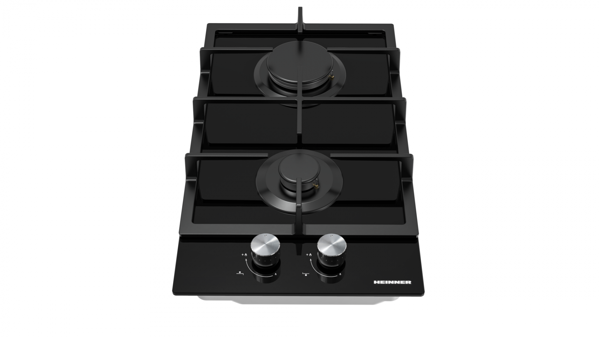 PLITA INCORPORABILA HEINNER HBH-M302FGBK, Gaz, 2 arzatoare, Latime 30cm, Gratar fonta, Aprindere electrica, Sticla neagra - imagine 2