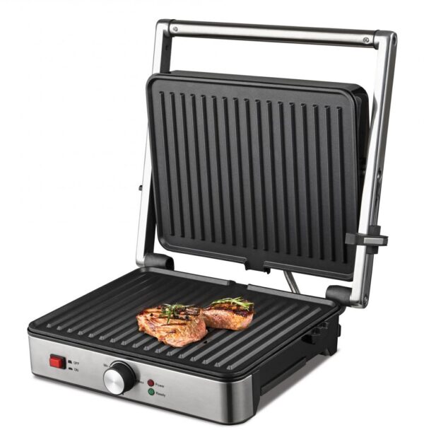 GRILL ELECTRIC HEINNER HEG-K2000SS, Putere 2000W, Placi fixe cu invelis antiaderent, Temperatura reglabila, Maner rece, Inox - imagine 2