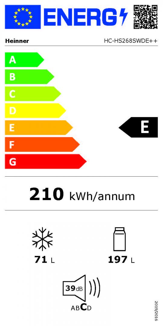 COMBINA FRIGORIFICA HEINNER HC-HS268SWDE++, Clasa E, 268L, Control electronic, Dozator apa, Iluminare LED, H 180cm, Argintiu 3 COMBINA FRIGORIFICA HEINNER HC-HS268SWDE++, Clasa E, 268L, Control electronic, Dozator apa, Iluminare LED, H 180cm, Argintiu - imagine 3