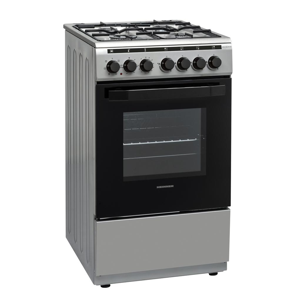 ARAGAZ MIXT HEINNER HFSC-V60LITGC-SS, 50x60cm, 4 arzatoare, Aprindere electrica plita, Cuptor electric, Clasa A, 6 functii, Timer, Grill, Ventilatie, Duze GPL incluse, Inox - imagine 2