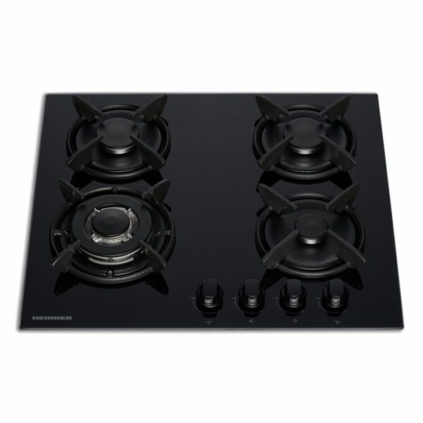 PLITA INCORPORABILA HEINNER HBH-V4IWFGBK, Gaz, 4 arzatoare, Latime 60cm, Arzator WOK, Aprindere electrica integrata, Gratar fonta, Sticla neagra - imagine 2