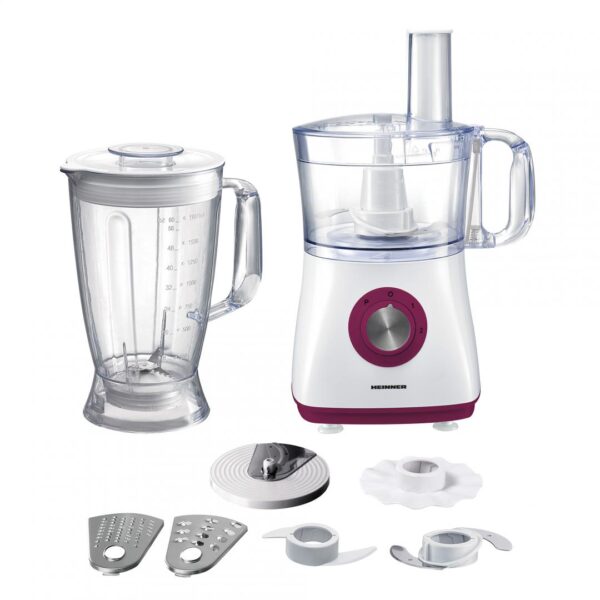 ROBOT DE BUCATARIE HEINNER HFP-750BG, Putere 750W, Bol 1.2L, Blender 1.8L, 4 discuri, Alb/Visiniu