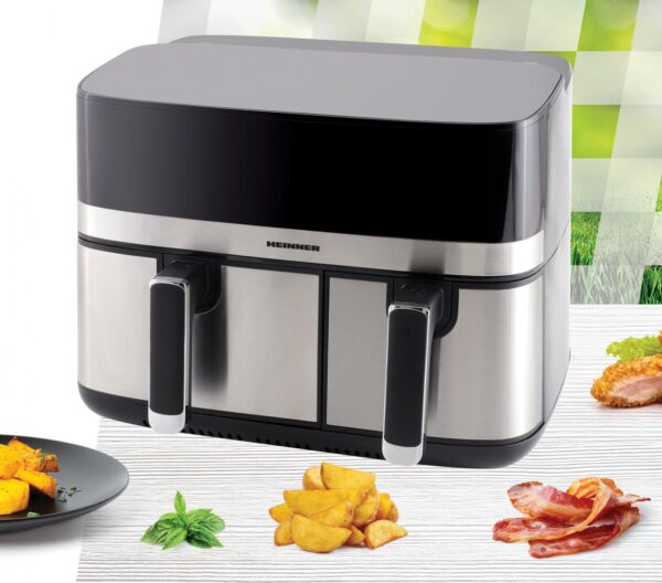 FRITEUZA DUBLA CU AER CALD HEINNER PRODUAL FUSION HAF-H9DB17BKS, Putere 1700W, Capacitate 8.6L, Control digital, 8 programe prestabilite, Gri/Argintiu - imagine 3