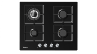 PLITA INCORPORABILA FRAM FBH-M4IWF-GBK, Gaz, 4 arzatoare, Latime 60cm, Gratar fonta, Wok, Aprindere electrica, Sticla neagra