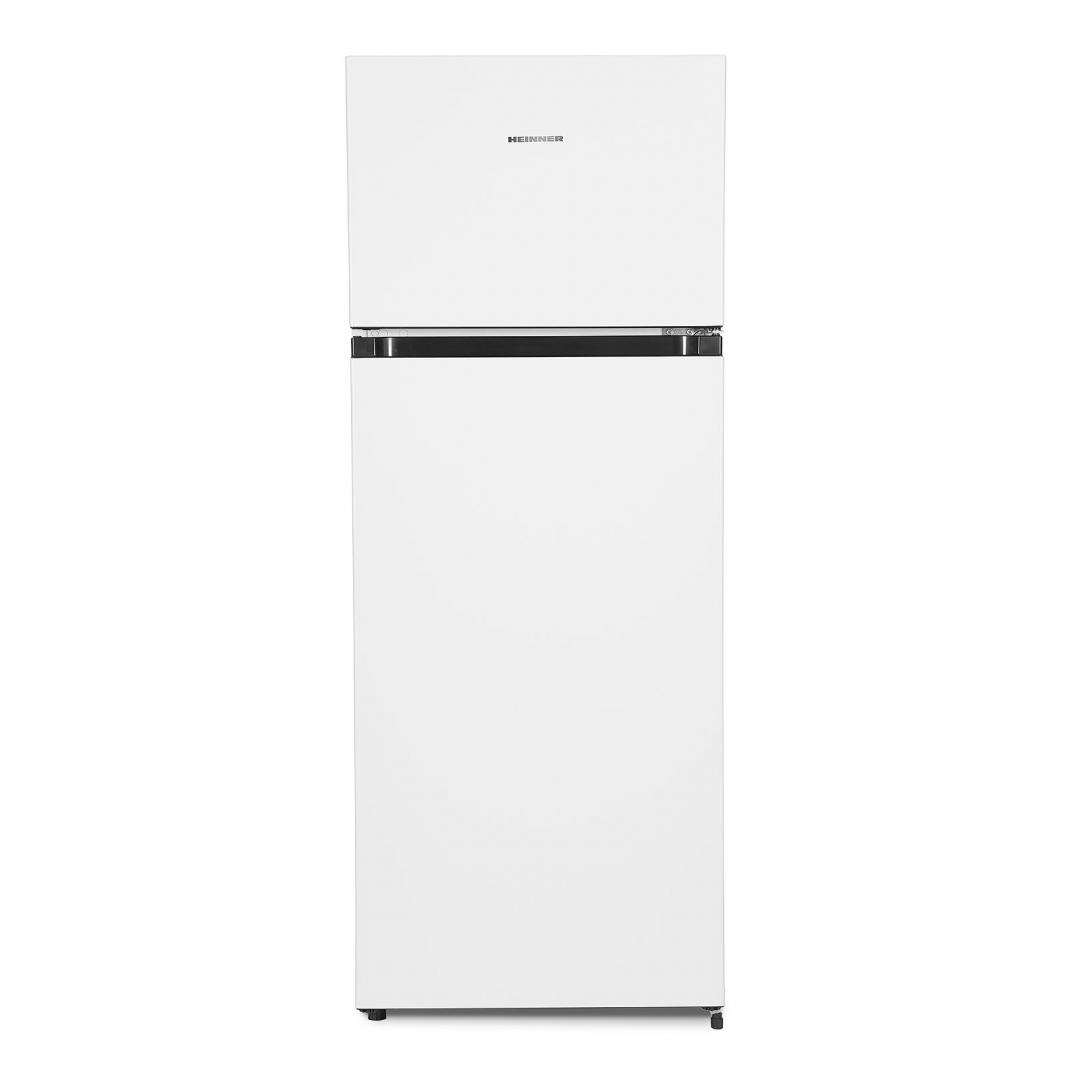 RESIGILAT - FRIGIDER CU DOUA USI HEINNER HF-205F+, Clasa F, 205L, IIuminare LED, 3 rafturi de sticla, H 143.4cm, Alb