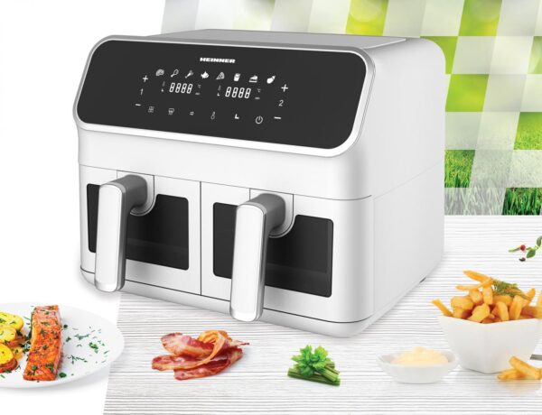 FRITEUZA DUBLA CU AER CALD HEINNER DUALFRY SUPREME HAF-H8DB17WH2400W, Capacitate 8L, Control digital, 8 programe prestabilite, Alb - imagine 3