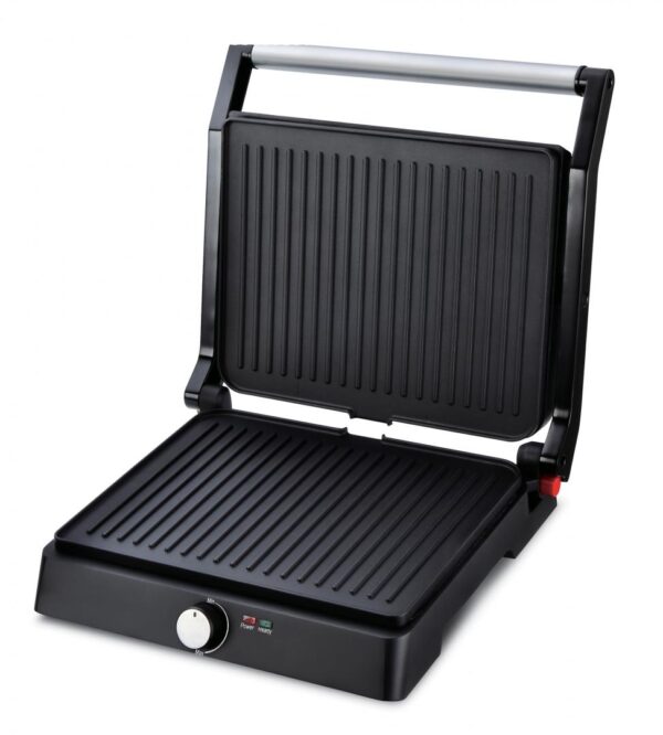GRILL ELECTRIC HEINNER HEPG-F2000BKSS, Putere 2000W, Placi fixe antiadezive, Deschidere 180°, Temperatura reglabila, Negru/Inox - imagine 2