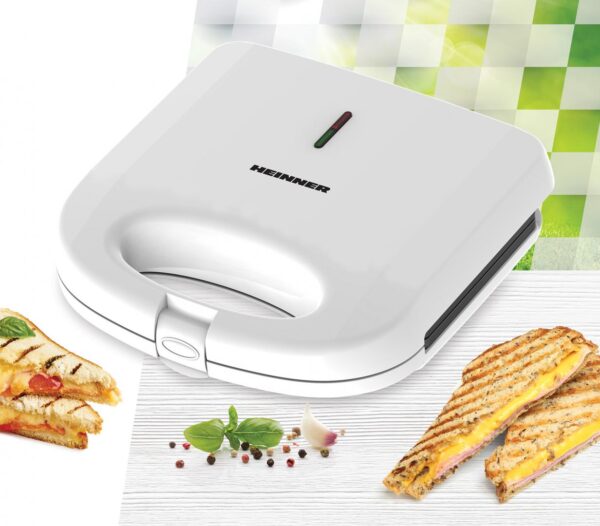 SANDWICH MAKER HEINNER SM-K750FGWH, Putere 750W, Capacitate: 2 sandwich-uri, Placi antiadezive fixe tip grill, Alb - imagine 3